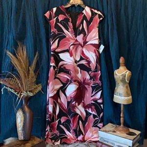 Ladies size 12 sleeveless dress black/pinks/white
